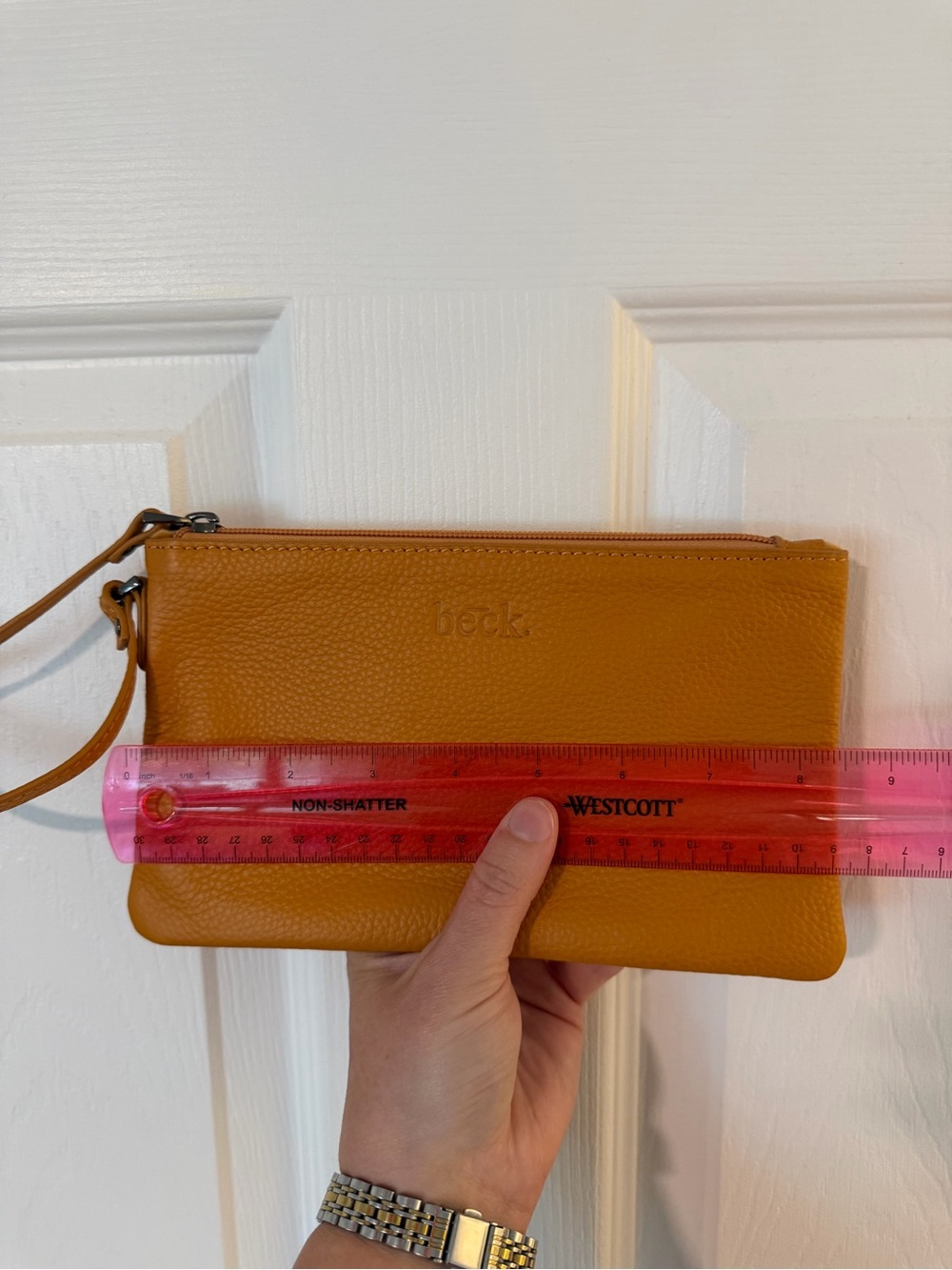 Beck Genuine Leather Wristlet Clutch in Mustard Yellow - Picture 2 of 3